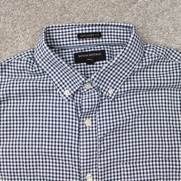 Banana Republic Oxford Shirt Mens Large Blue Untucked Fit Slim Fit Cotton L/S - Picture 6 of 14
